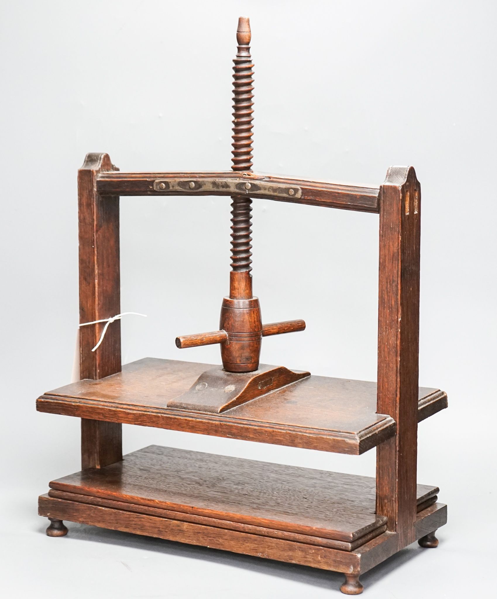 A 19th century oak book press, 38.5 cm wide
